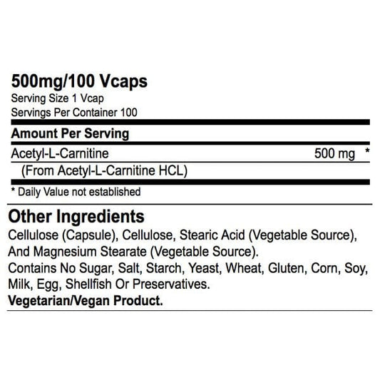 Acetyl - L Carnitine 500 mg (100 Vcaps) - Shealy Sorin Wellness