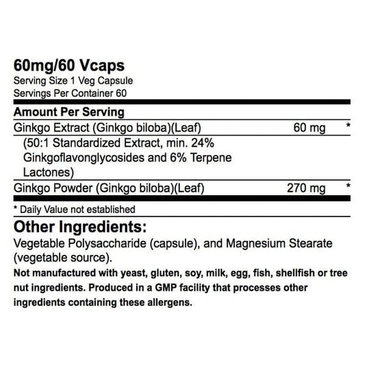 Ginkgo Biloba 60mg (60 Capsules) - Shealy Sorin Wellness